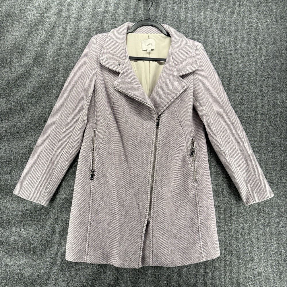 Ann Taylor Loft Jacket‎ Womens XXS Purple Wool Blend Full Zip Old Money Pea Coat